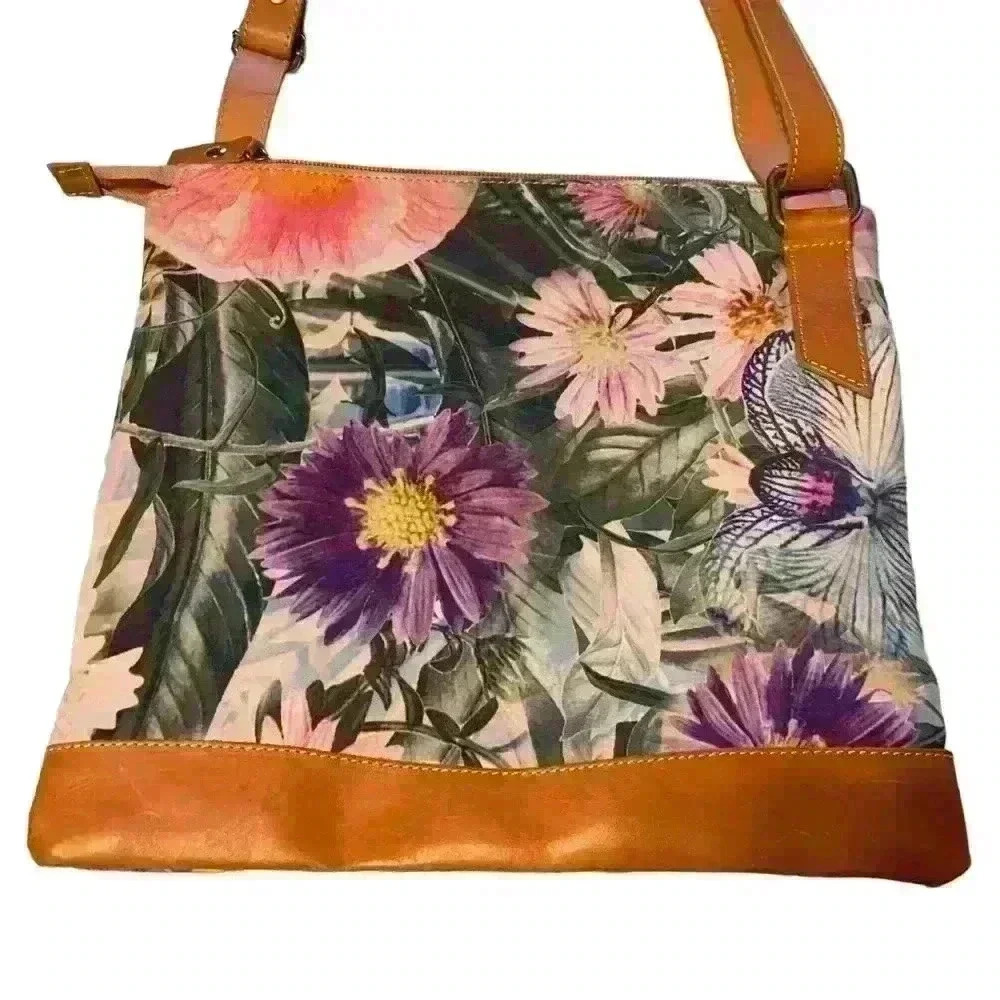 Ceoni Piero Shoulder Handbag Genuine Leather Trim Floral Design. - Picture 2 of 10